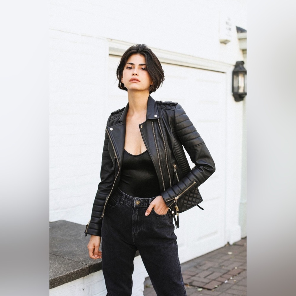 Boda Skins x Kay Michaels Leather Moto Biker Jacket with Protection Impact Pads